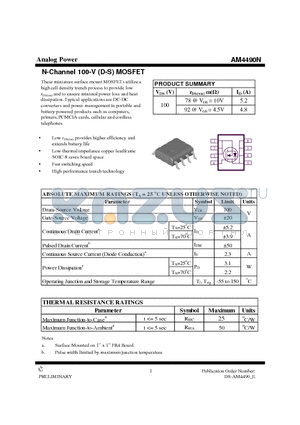 AM4490N datasheet - N-Channel 100-V (D-S) MOSFET