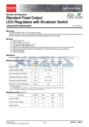 BD50C0AWFP datasheet - Standard Fixed Output LDO Regulators with Shutdown Switch