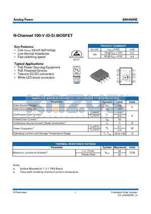 AM4490NE datasheet - N-Channel 100-V (D-S) MOSFET