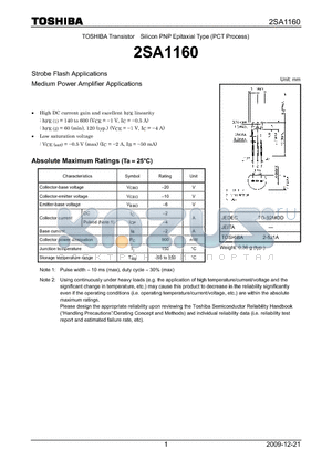 2SA1160 datasheet - Strobe Flash Applications Medium Power Amplifier Applications