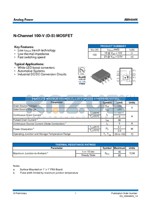 AM4494N datasheet - N-Channel 100-V (D-S) MOSFET