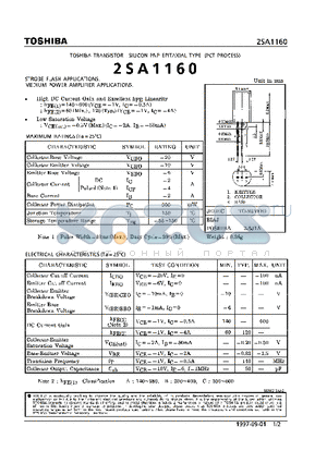 2SA1160 datasheet - TRANSISTOR (STROBE FLASH, MEDIUM POWER AMPLIFIER APPLICATIONS)