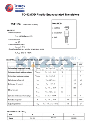 2SA1160 datasheet - Plastic-Encapsulated Transistors