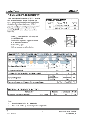 AM4481P datasheet - P-Channel 80-V (D-S) MOSFET