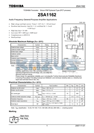 2SA1162 datasheet - Audio Frequency General Purpose Amplifier Applications