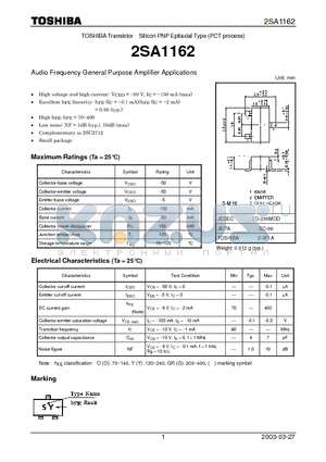 2SA1162 datasheet - Audio Frequency General Purpose Amplifier Applications