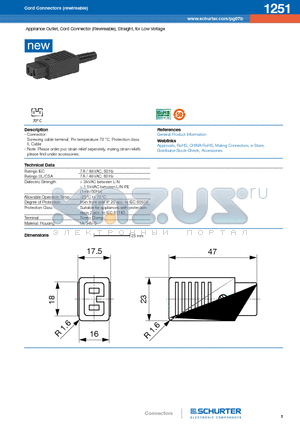 1251-H-ABC0-D-EJ datasheet - Appliance Outlet, Cord Connector (Rewireable), Straight, for Low Voltage