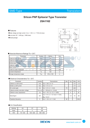 2SA1162 datasheet - Silicon PNP Epitaxial Type Transistor
