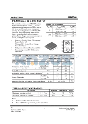 AM4534C datasheet - P & N-Channel 30-V (D-S) MOSFET