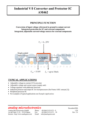 AM462 datasheet - Industrial V/I Converter and Protector IC