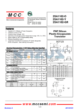 2SA1162-O datasheet - PNP Silicon Plastic-Encapsulate Transistor