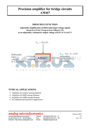 AM467 datasheet - Precision amplifier for bridge circuits