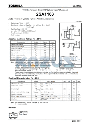2SA1163 datasheet - Audio Frequency General Purpose Amplifier Applications