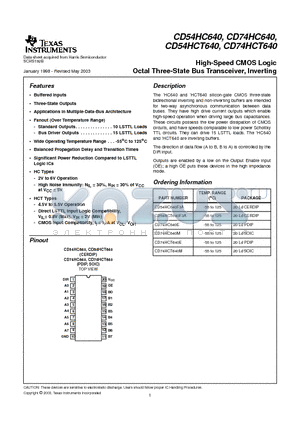 5962-8974001RA datasheet - High-Speed CMOS Logic Octal Three-State Bus Transceiver, Inverting