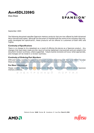 AM45DL3208GT70IS datasheet - Stacked Multi-Chip Package (MCP) Flash Memory and SRAM