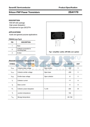 2SA1170 datasheet - Silicon PNP Power Transistors