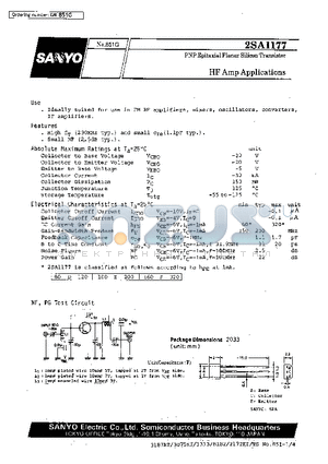 2SA1177 datasheet - HF Amp Applications