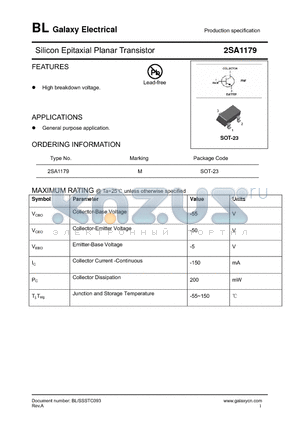 2SA1179 datasheet - Silicon Epitaxial Planar Transistor