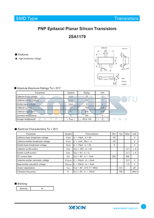 2SA1179 datasheet - PNP Epitaxial Planar Silicon Transistors