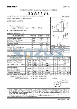 2SA1182 datasheet - TRANSISTOR (AUDIO FREQUENCY LOW POWER AMPLIFIER, DRIVER STAGE AMPLIFIER, SWITCHING APPLICATIONS)