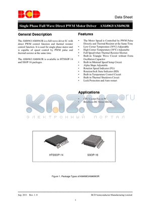 AM4963GHTR-G1 datasheet - Single Phase Full Wave Direct PWM Motor Driver CPU Cooler Fan in PC