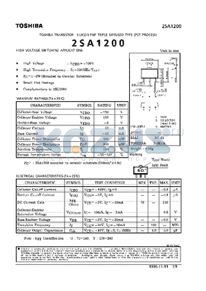 2SA1200 datasheet - TRANSISTOR (HIGH VOLTAGE SWITCHING APPLICATIONS)