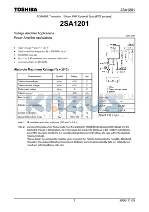 2SA1201 datasheet - Voltage Amplifier Applications Power Amplifier Applications