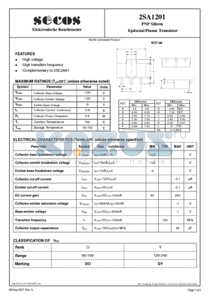 2SA1201 datasheet - PNP Silicon Epitaxial Planar Transistor