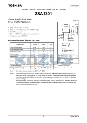 2SA1201 datasheet - Voltage Amplifier Applications Power Amplifier Applications