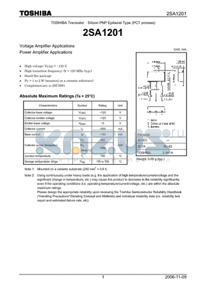 2SA1201_07 datasheet - Voltage Amplifier Applications Power Amplifier Applications
