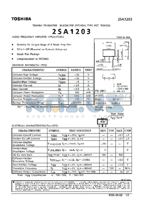 2SA1203 datasheet - TRANSISTOR (AUDIO FREQUENCY AMPLIFIER APPLICATIONS)