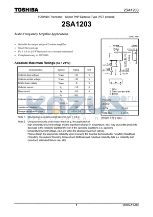 2SA1203 datasheet - Audio Frequency Amplifier Applications