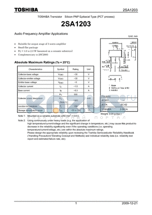 2SA1203 datasheet - Audio Frequency Amplifier Applications