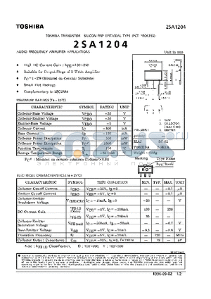 2SA1204 datasheet - TRANSISTOR (AUDIO FREQUENCY AMPLIFIER APPLICATIONS)