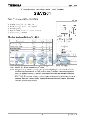 2SA1204 datasheet - Audio Frequency Amplifier Applications