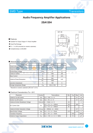 2SA1204 datasheet - Audio Frequency Amplifier Applications
