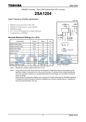 2SA1204_09 datasheet - Audio Frequency Amplifier Applications