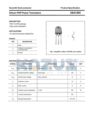 2SA1205 datasheet - Silicon PNP Power Transistors