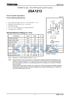 2SA1213 datasheet - Power Amplifier Applications Power Switching Applications