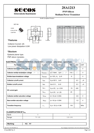 2SA1213 datasheet - PNP Silicon Medium Power Transistor