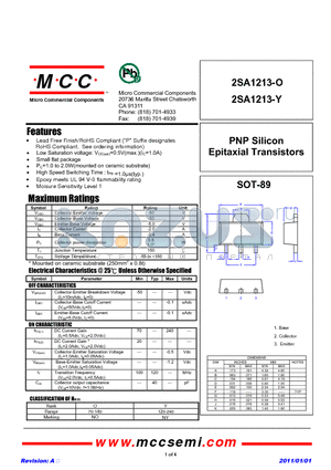 2SA1213-O datasheet - PNP Silicon Epitaxial Transistors