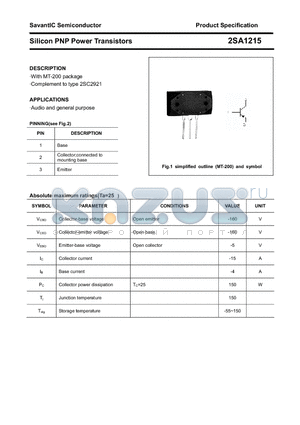 2SA1215 datasheet - Silicon PNP Power Transistors