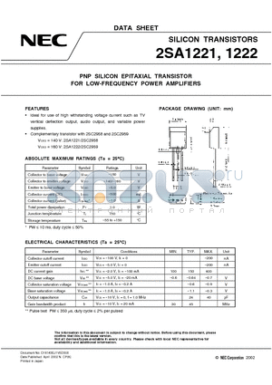 2SA1222 datasheet - PNP SILICON EPITAXIAL TRANSISTOR FOR LOW-FREQUENCY POWER AMPLIFIERS