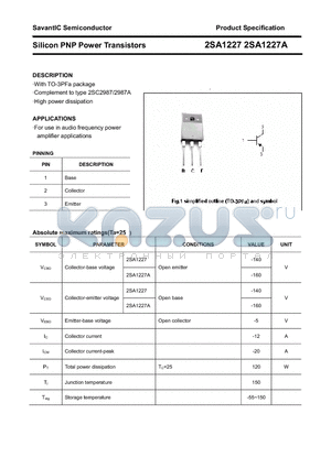 2SA1227A datasheet - Silicon PNP Power Transistors