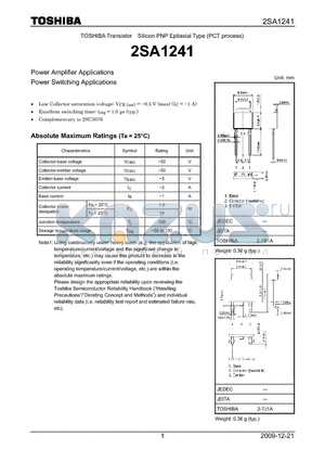 2SA1241 datasheet - Power Amplifier Applications Power Switching Applications