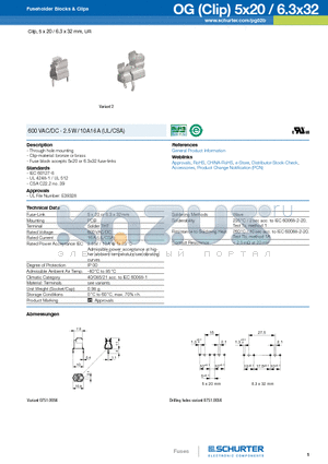 0751.0099 datasheet - Clip, 5 x 20 / 6.3 x 32 mm, UR