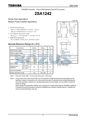 2SA1242_10 datasheet - Strobe Flash Applications Medium Power Amplifier Applications