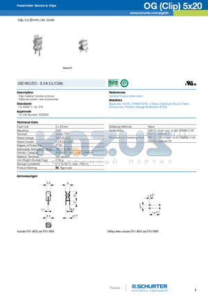 07510052 datasheet - Clip, 5 x 20 mm, UR, Cover