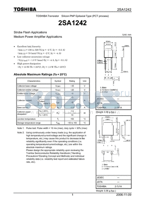 2SA1242 datasheet - Strobe Flash Applications Medium Power Amplifier Applications