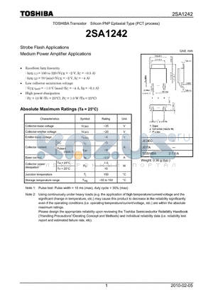 2SA1242 datasheet - Strobe Flash Applications Medium Power Amplifier Applications